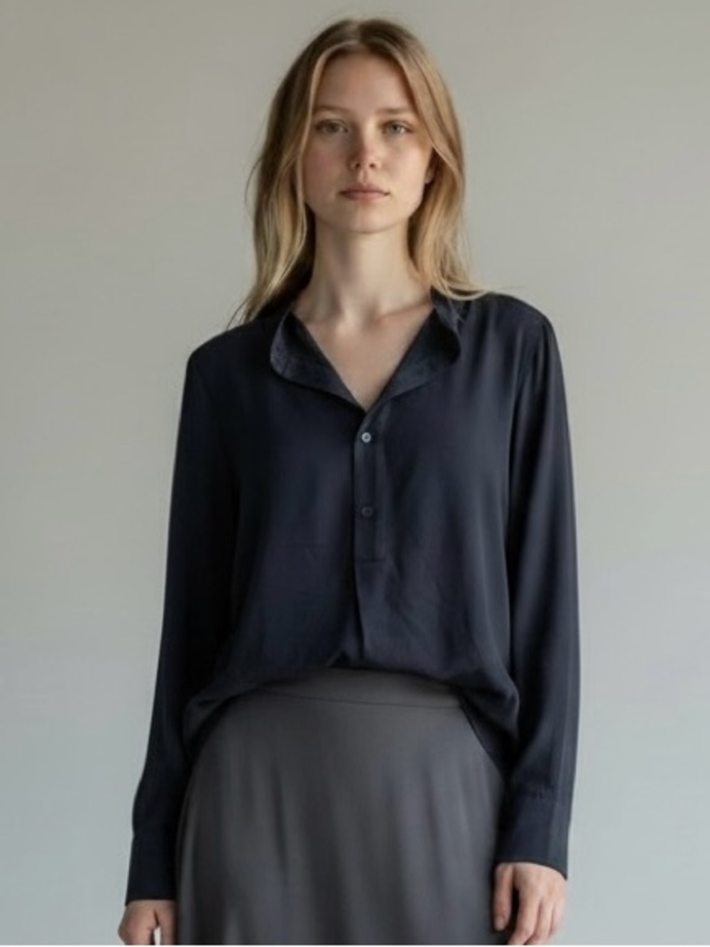 Ralph Lauren Black Button-Down Shirt 100% Mulberry Silk Size 4